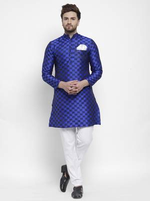Blue plain polyester kurta-sets 1