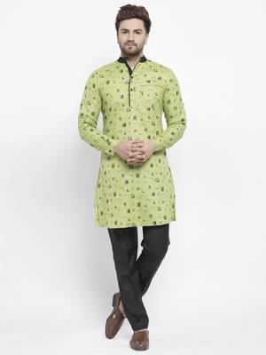 Green printed cotton kurta-sets 1
