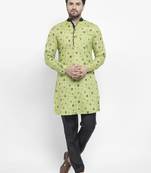 Green printed cotton kurta-sets