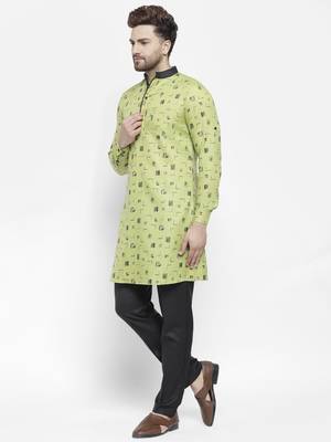 Green printed cotton kurta-sets 3