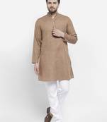 Brown plain cotton kurta-sets