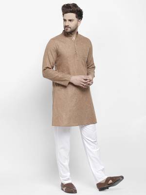 Brown plain cotton kurta-sets 2