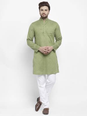 Green plain cotton kurta-sets 1