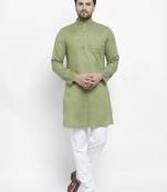 Green plain cotton kurta-sets