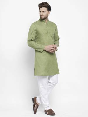Green plain cotton kurta-sets 2