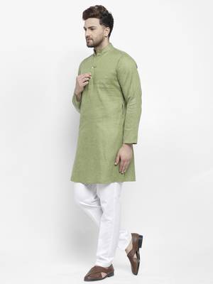 Green plain cotton kurta-sets 3