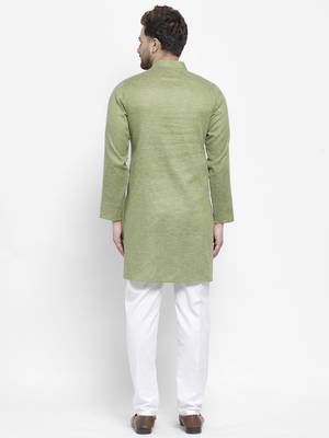 Green plain cotton kurta-sets 4