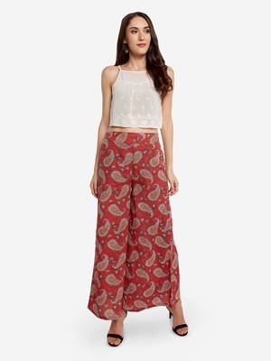 Maroon printed cotton palazzo-pants 1