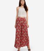 Maroon printed cotton palazzo-pants
