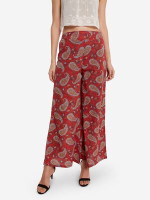 Maroon printed cotton palazzo-pants 2