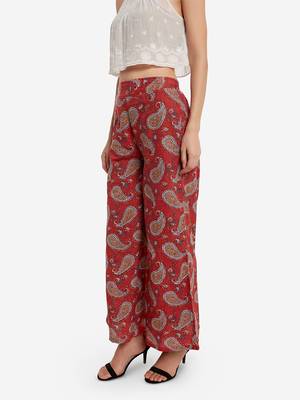 Maroon printed cotton palazzo-pants 4