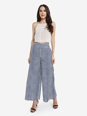 Blue printed cotton palazzo-pants 1