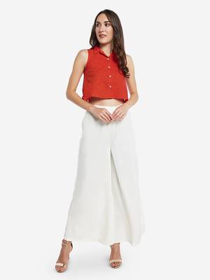 White plain cotton palazzo-pants 1