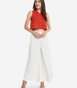 White plain cotton palazzo-pants