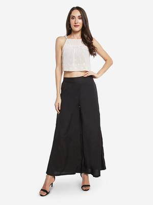 Black plain cotton palazzo-pants 1