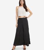 Black plain cotton palazzo-pants