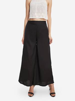 Black plain cotton palazzo-pants 2
