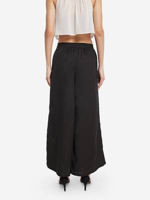 Black plain cotton palazzo-pants 3