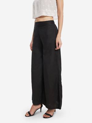 Black plain cotton palazzo-pants 4