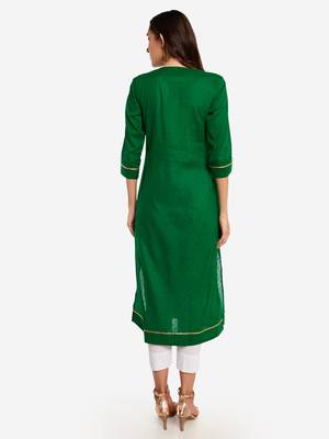 Green plain art silk long-kurtis 3
