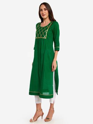 Green plain art silk long-kurtis 4