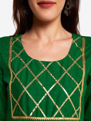 Green plain art silk long-kurtis 5