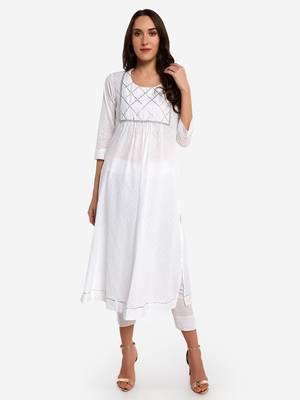 White plain art silk long-kurtis 2