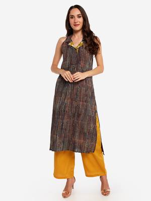Multicolor plain art silk long-kurtis 1