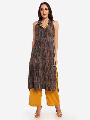 Multicolor plain art silk long-kurtis 2