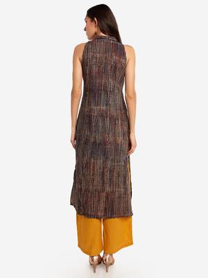 Multicolor plain art silk long-kurtis 3