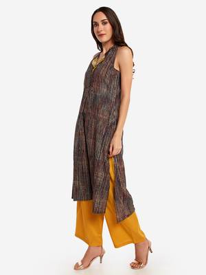 Multicolor plain art silk long-kurtis 4