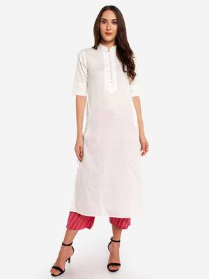White plain art silk long-kurtis 1