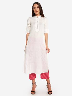 White plain art silk long-kurtis 2