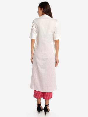 White plain art silk long-kurtis 3