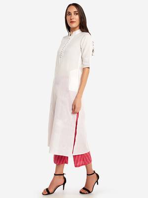 White plain art silk long-kurtis 4