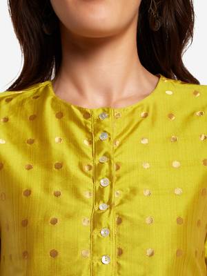 Lime woven art silk long-kurtis 5