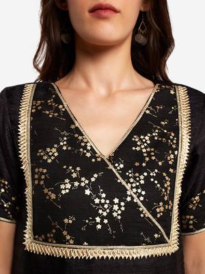 Black plain art silk long-kurtis 5