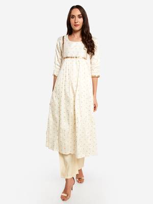 White plain art silk long-kurtis 1