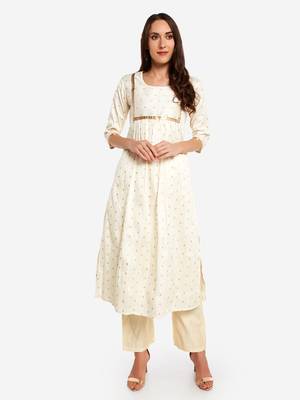 White plain art silk long-kurtis 2
