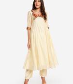 White embroidered art silk long-kurtis