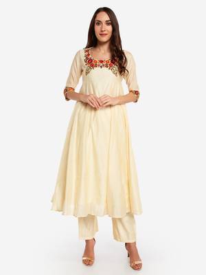 White embroidered art silk long-kurtis 2