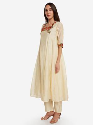 White embroidered art silk long-kurtis 4
