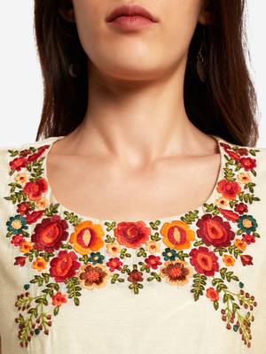 White embroidered art silk long-kurtis 5