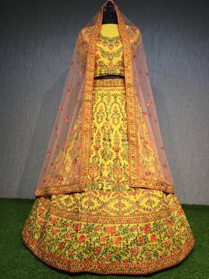 Blue thread embroidery silk unstitched lehenga 1