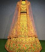 Blue thread embroidery silk unstitched lehenga