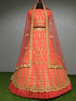Grey thread embroidery net unstitched lehenga 1