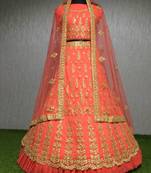 Grey thread embroidery net unstitched lehenga