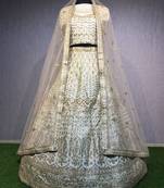 Pink thread embroidery silk unstitched lehenga