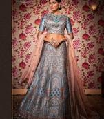 Navy-blue thread embroidery silk unstitched lehenga