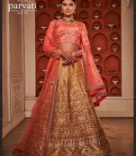 Beige thread embroidery silk unstitched lehenga